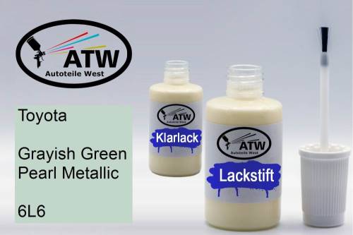 Toyota, Grayish Green Pearl Metallic, 6L6: 20ml Lackstift + 20ml Klarlack - Set, von ATW Autoteile West.